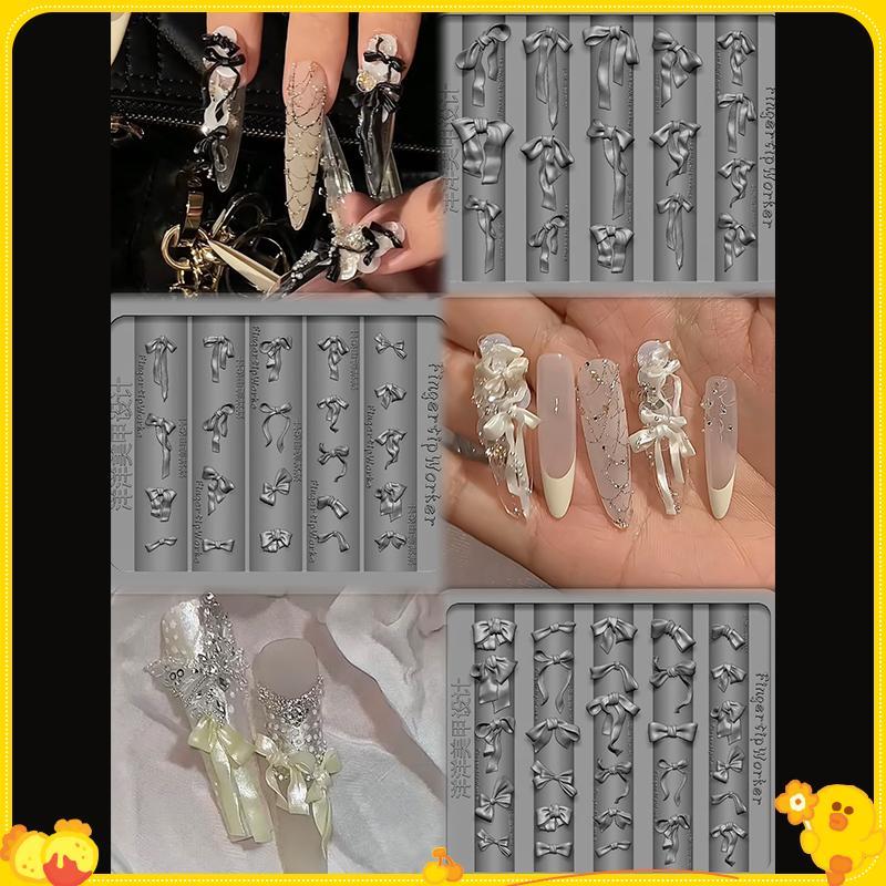 [Gengli] 3D Nơ Khuôn Làm Móng Tay Silicon Kích Thước Hỗn Hợp Nơ Ruy Băng Mềm Tấm Dập Nơ DIY Làm Móng Tay Nghệ Thuật Khuôn Dụng Cụ Trang Trí Mẫu