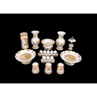 Bộ Đồ Thờ Cúng Sứ Trắng Hoa Văn Rồng Vàng Hàng Chuẩn Cao Cấp