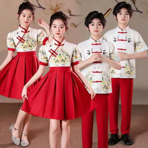 ✿ Bộ trang phục biểu diễn phong cách Trung Quốc dành cho trẻ em Quần áo năm mới Trang phục cuộc thi tụng thơ