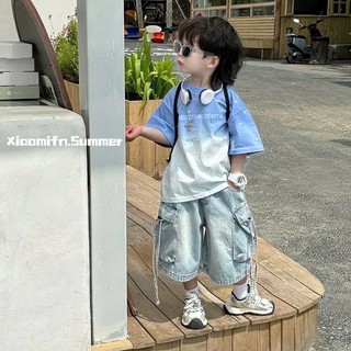 12-27kg Bộ bé trai áo loang ombre xanh mix quần bò túi hộp MH nhí