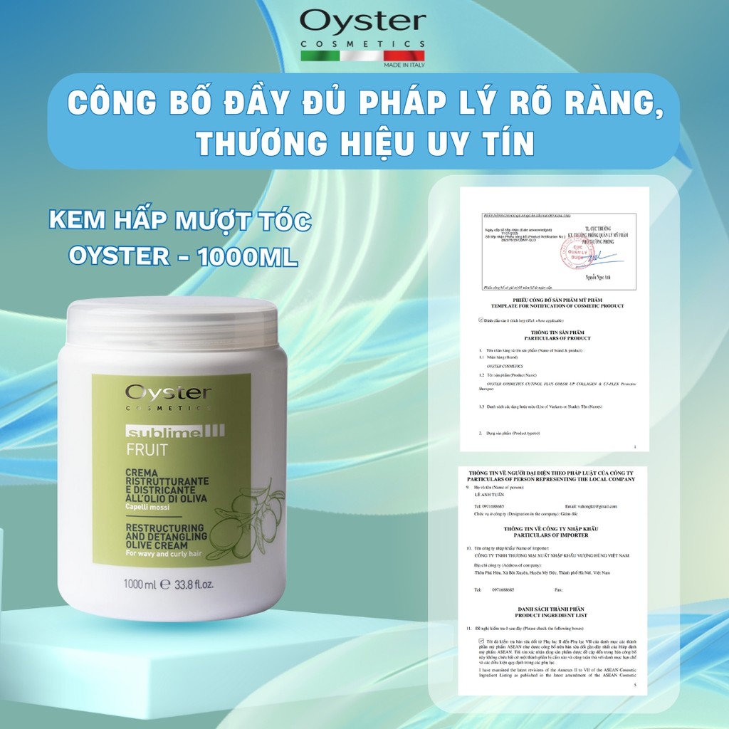 Hấp Dầu OYSTER 1000ML Chính Hãng | Dầu Hấp Phục Hồi, Dưỡng Ẩm, Chuẩn Salon Tại Nhà | Viean Haircare