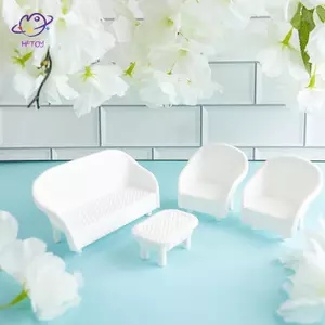 HFTOY 4 Chiếc Trắng DIY Nhà Búp Bê Thu Nhỏ Phòng Khách Cổ Sofa Bàn Mô Hình Đồ Chơi Trẻ Em ~