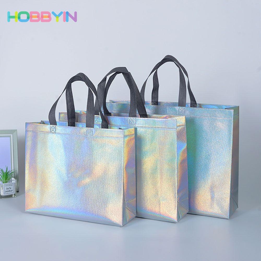 HOBBYIN 1 Tote Không Dệt Dung Tích Lớn, Túi Quà Tặng, Túi Mua Sắm, Đeo Vai Cửa Hàng Quần Áo Tái Sử Dụng, Hiệu Ứng Laser Bền Đẹp