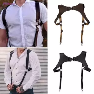 Suspenders da giảPU cho nam, dây đeo vai ngực cơ với 2 nút bấm