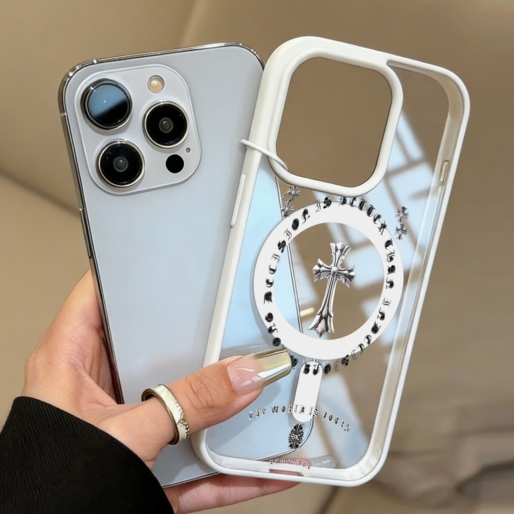 ốp lưng iphone Mặt thánh giá bạc nam châm Cho Iphone 17 14 15 16 7 xs xr 13 11 12 Pro Max Plus