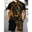 Tracksuit động vật sư tử 3D tay ngắn cổ tròn, phù hợp mùa hè cho nam và nữ