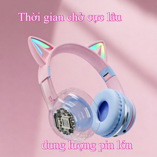 Tai Nghe Bluetooth Không Dây Tai Mèo Dễ Thương, đeo đầu, Có Micro, Bass Mạnh, Có Thể Gập Gọn Và Dễ Mang Theo