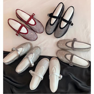 Giày Sandal Lưới Kim Cương Giả Giày Ba Lê Mary Jane Giày Nữ