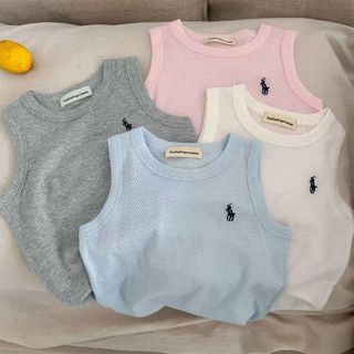 Mỏng Lưới Co Giãn Mùa Hè Áo Vest Trẻ Em Bé Trai Áo Thun Không Tay Bé Thêu Top Bé Gái