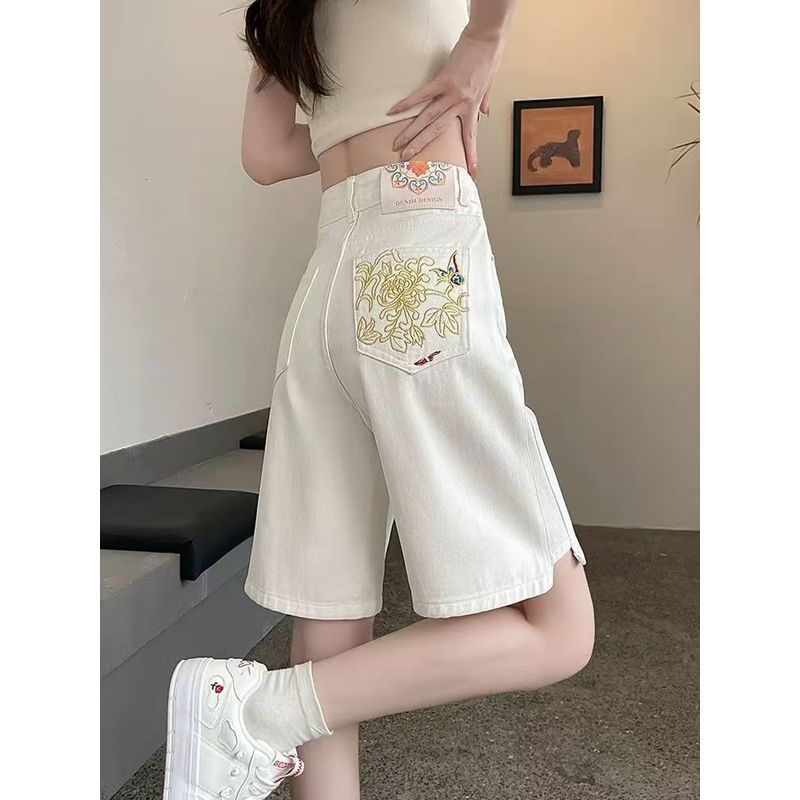Quần Short Denim Phong Cách Trung Hoa Cho Nữ - Màu Trắng, Mùa Hè 2026