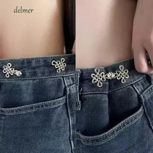 DELMER Jean Fit Thắt chặt khóa, Thắt nút thắt có khóa thắt lưng có thể điều chỉnh, Nút thắt nút màu vàng bạc cá tính cho phụ kiện thắt lưng quần jean rộng