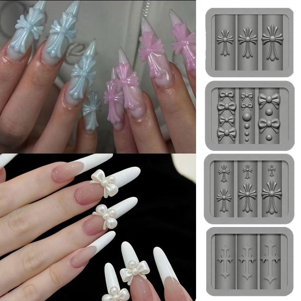 DIY Nail Art Khuôn Silicon Chữ Thập Và Nơ Nhựa Đúc Bộ 3D Trang Trí Móng Tay Epoxy Thủ Công Dụng Cụ Y9J9