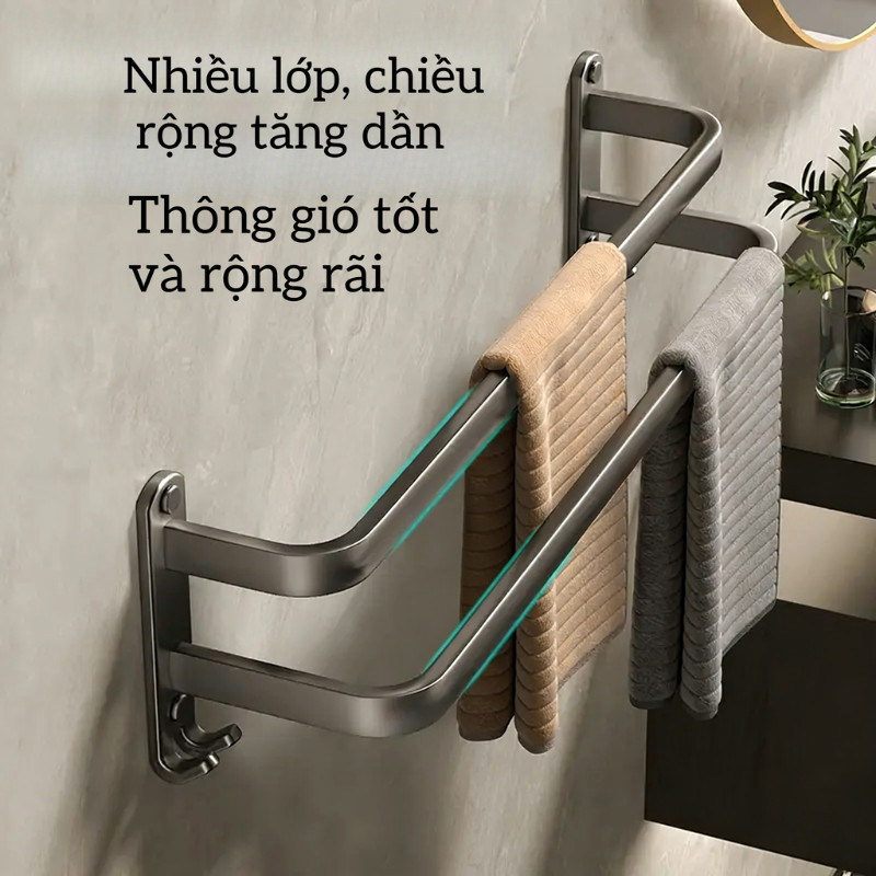 Thanh Treo Khăn Nhà Tắm Bằng Nhôm Hàng Không Cao Cấp – Màu Xám, Lắp Đặt Không Cần Khoan, Chắc Chắn & Tiện Lợi