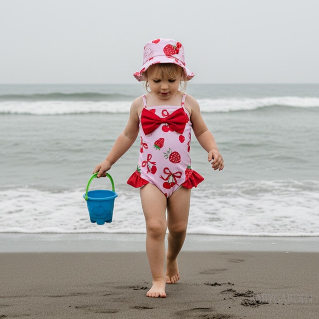 6m-4y Bé Gái Cami Đồ Bơi Không Tay Hoa / Dâu In Áo Liền Quần Đồ Bơi Có Mũ