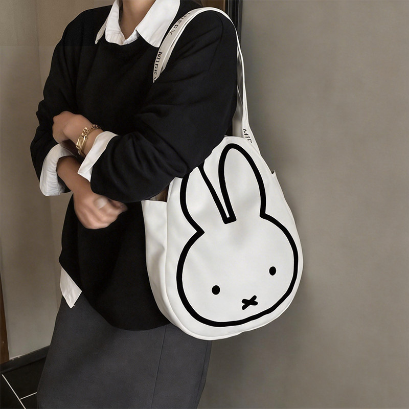 Túi Tote Canvas Hình Thỏ Dễ Thương - Màu Trắng Thanh Lịch, Dung Tích Rộng, Hoàn Hảo Cho Đi Học & Dạo Phố