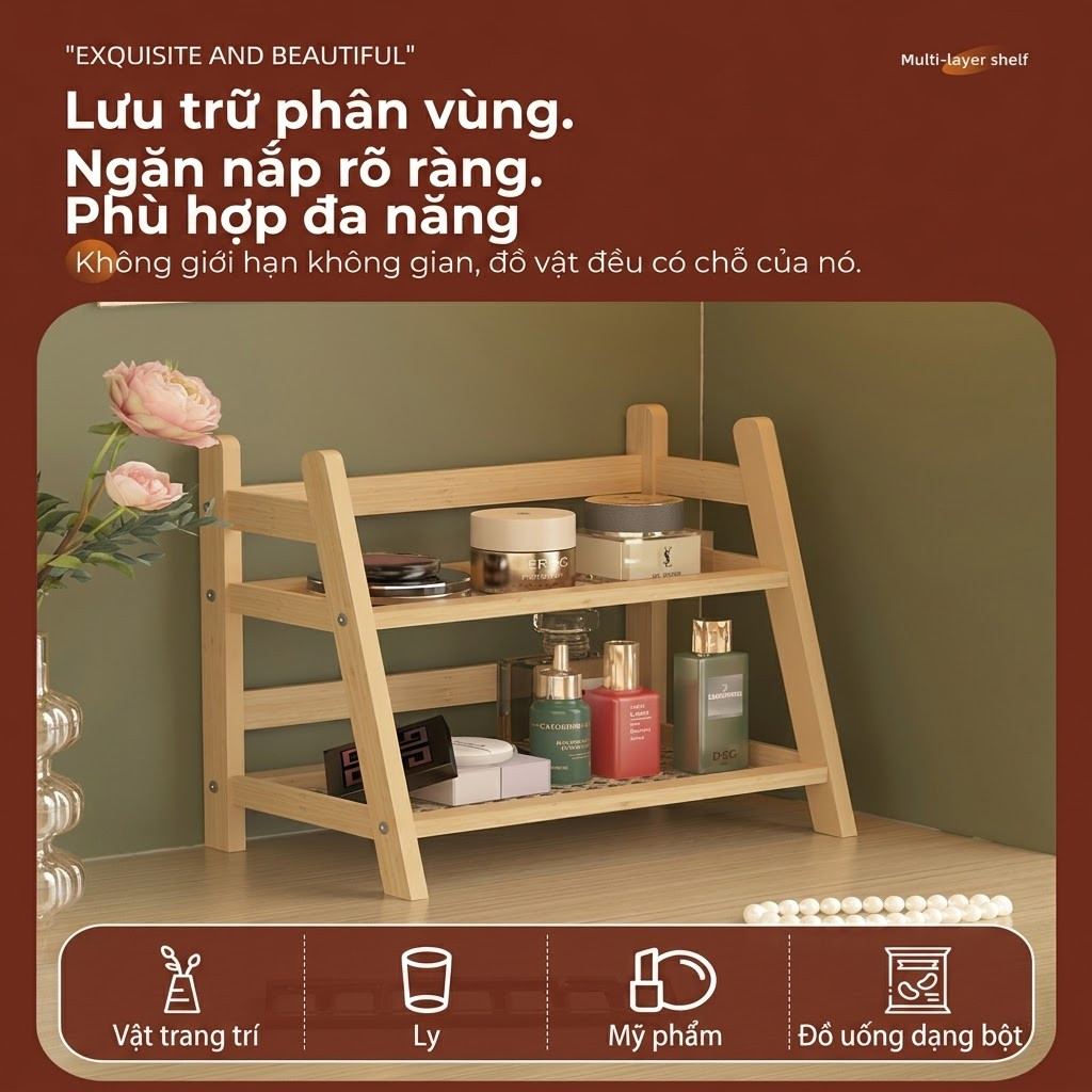 Kệ Gỗ 2 Tầng Phong Cách Tối Giản Để Đồ Trang Trí Và Đồ Dùng Hàng Ngày Tạo Góc Sống Đẹp Cho Người Trẻ