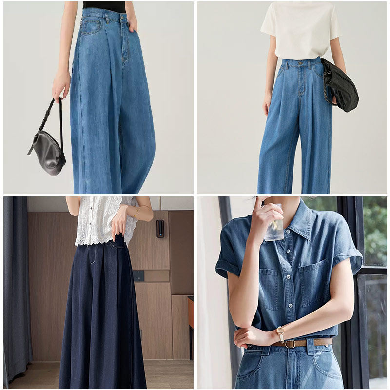 Lyocell Giặt Vải Denim Mỏng Màu Trơn Oft Và Drape Handmade Quần Áo Tự Làm Vải Cho Quần Nhẹ 0.5 Mét
