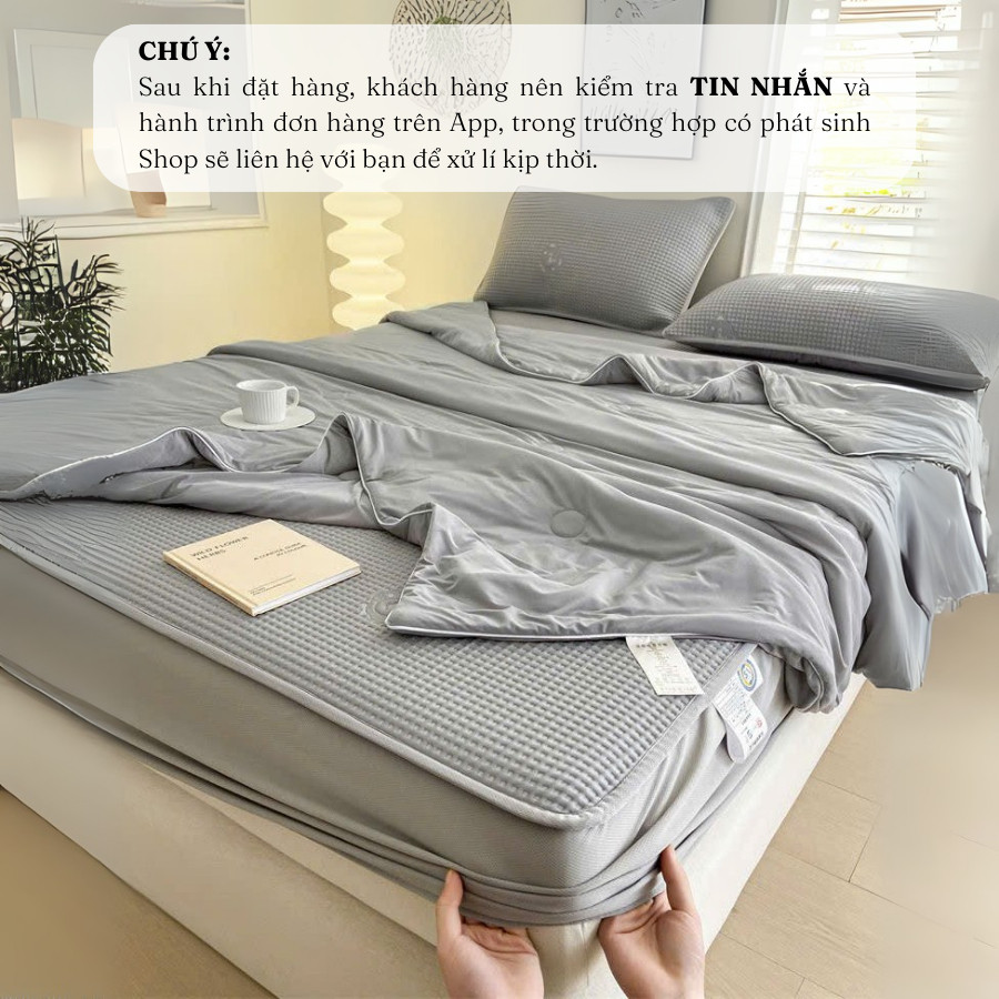(CDH358) Set 4 món chếu điều hòa băng lạnh bọc chun kèm chăn thun mềm nhẹ MemMinBedding Luxury, chất liệu mát lạnh
