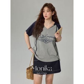 Plus Size Top Nữ Mùa Hè 2026 Rời 150kg Plus Size Nữ Tay Ngắn Có Mũ Trùm Đầu Béo mm Mỏng Hơn Nhìn Cổ Chữ V Cổ Plus Size Quần Áo Nữ