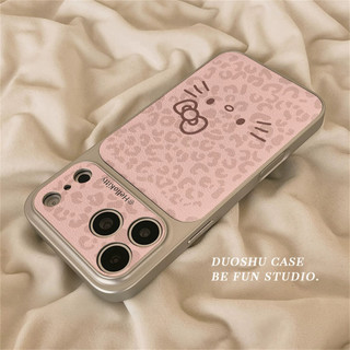 Phim Hoạt Hình Dễ Thương Báo Hồng Hellokitty Vỏ Điện Thoại Da Mạ Điện Cho iPhone 17Promax 17Pro 12 13 14 15 16 Pro Max 11 Vỏ Di Động Nữ Chống Sốc