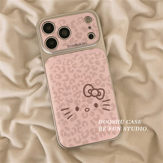 Phim Hoạt Hình Dễ Thương Báo Hồng Hellokitty Vỏ Điện Thoại Da Mạ Điện Cho iPhone 17Promax 17Pro 12 13 14 15 16 Pro Max 11 Vỏ Di Động Nữ Chống Sốc