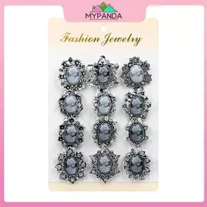 Mặt cài áo cổ vintage cameo với nhựa và kim cương giả - Bộ 12 chiếc