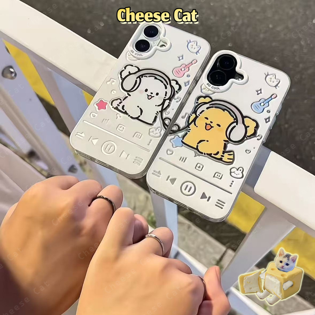 Dòng Nhạc Cún Con Cặp Đôi Dành Cho iPhone 13 14 15 12 11 16 17 Pro Max 16E Xs Max XR 7Plus Có Gương Giá Đỡ Điện Thoại