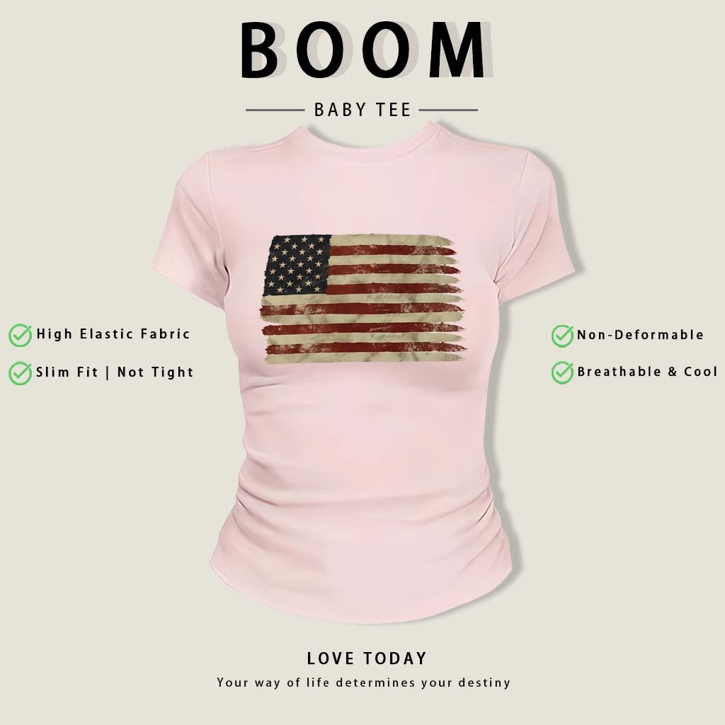 BOOM Áo Baby Tee Nữ Cotton Ôm Body-Áo Thun Ngắn Tay Y2K In Hình PhongCách Mùa Hè, Cổ Tròn Hàng Đầucách hàn quốc phongW54