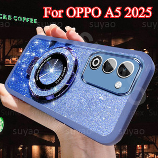 Dành Cho OPPO A5 5G OPPOA5 Pro A5X 4G 2025 Lấp Lánh Sang Trọng Mạ Ốp lưng Đứng Nhẫn Giá Đỡ Giá Đỡ Cô Gái Dễ Thương Camera Mềm Chống Sốc Ốp Lưng TPU OPO CPH2735 CPH2727 CPH2725