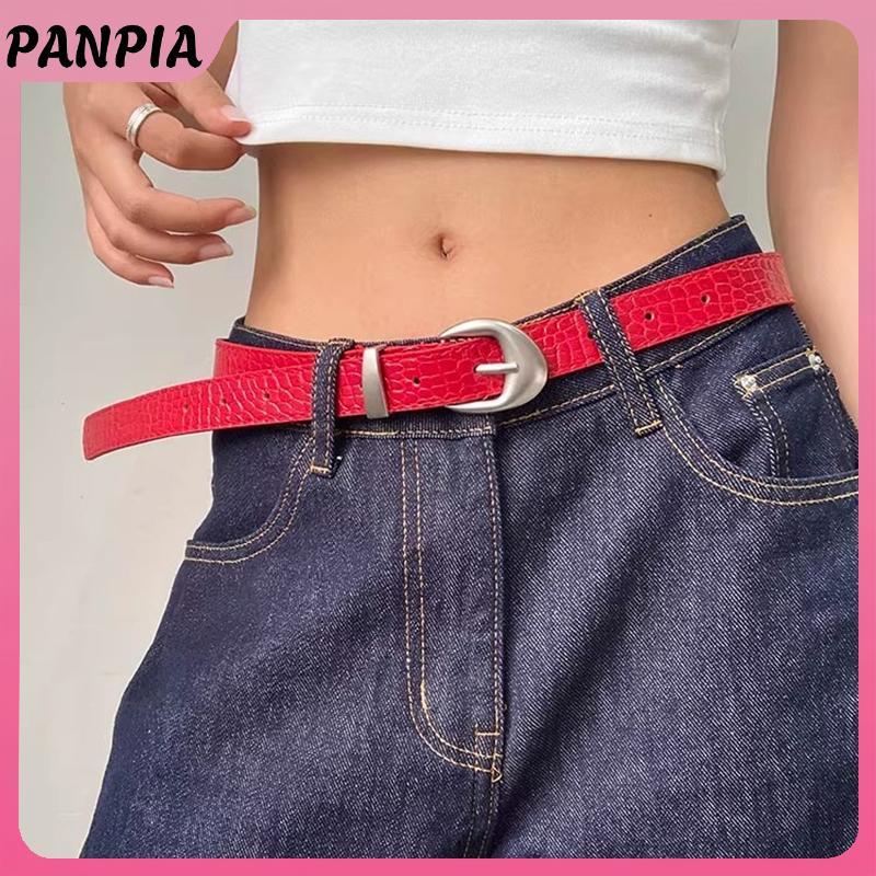 Thắt lưng mỏng màu đỏ họa tiết cá sấu cao cấp, thời trang cho váy và quần jean