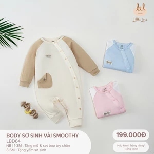 Body dài tay sơ sinh smoothy [ Mềm mịn, mát ] cho bé LiL Little Love (LBD64) có tặng kèm mũ sét bao tay chân Hoặc Yếm