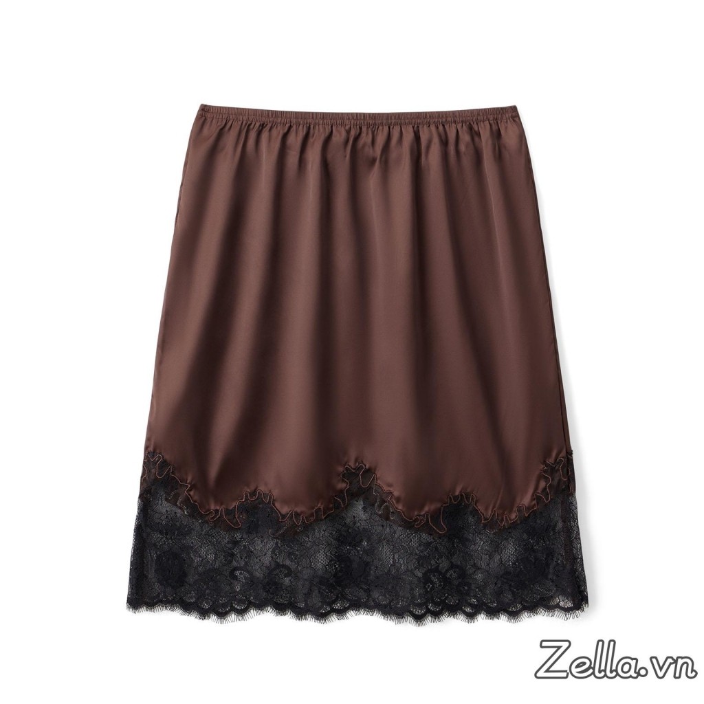 Váy Mini tỉa ren nữ Váy Satin cổ thấp Váy mùa hè thông thường