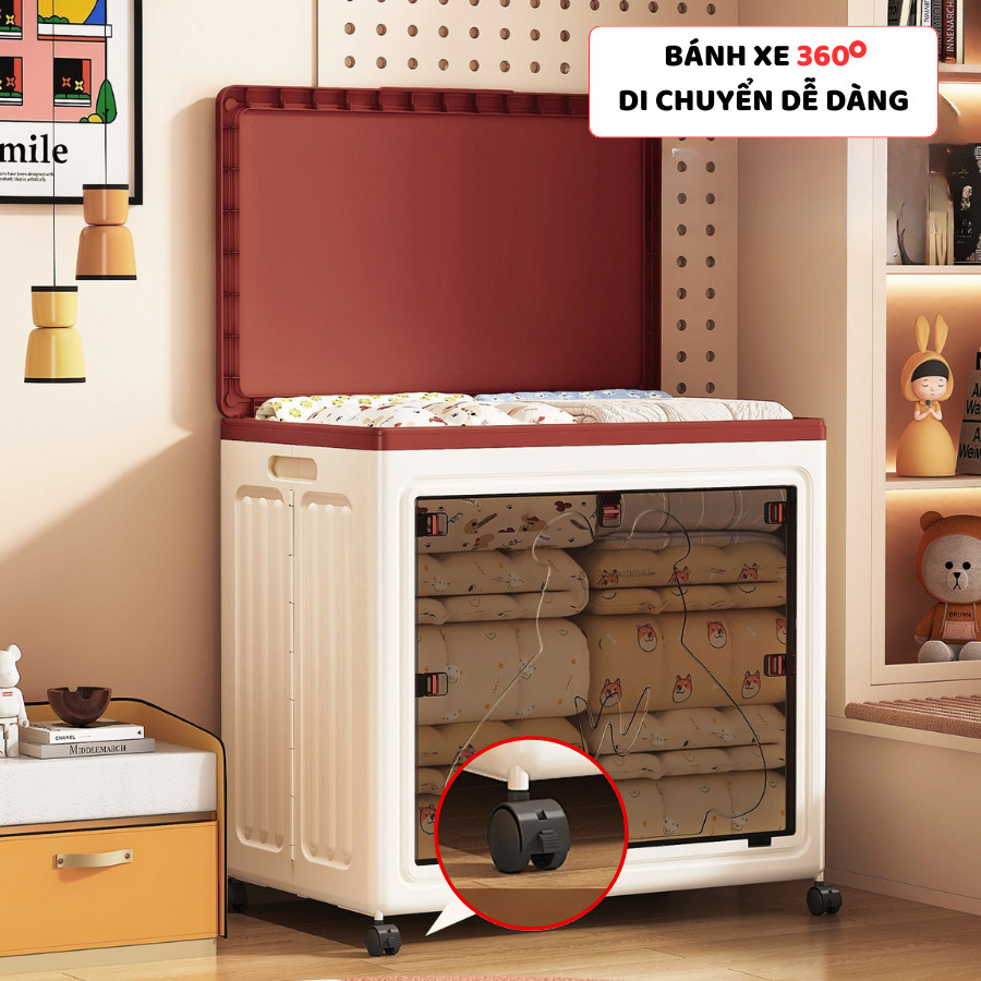 Hộp Nhựa Lớn Đựng Quần Áo ENODA HOME, Thùng Lưu Trữ Quần Áo Gấp Gọn Nắp Lật Cửa Trong Suốt Có Bánh Xe Q432