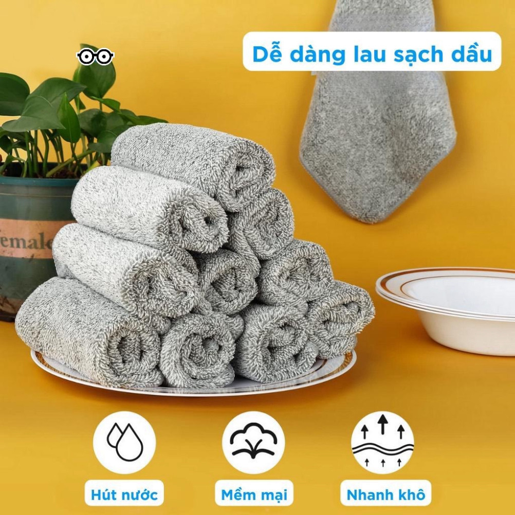 SET 20 Khăn Than Tre Lau Bếp Đa Năng, Khăn Lau Tay Nhà Bếp Hai Mặt Sợi Than Tre Siêu Thấm Hút, Kháng Khuẩn