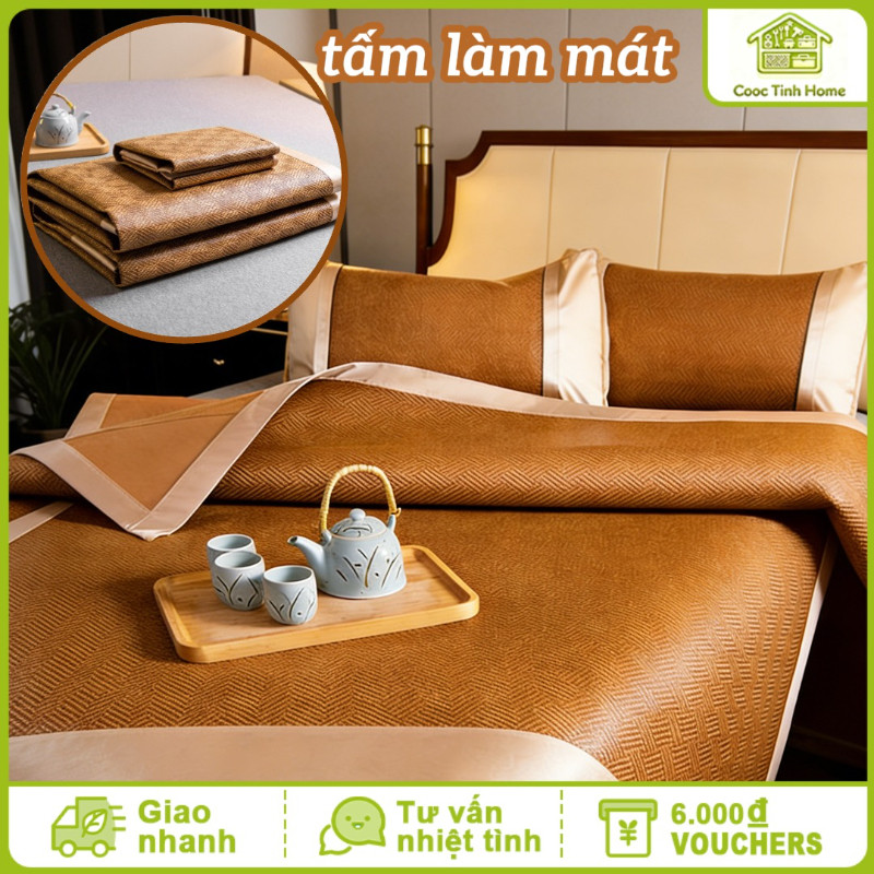 Chiếu Điều Hòa Sợi Mây Băng Lạnh 2025 Loại 1 Độ Bền 10 Năm Lót Lụa Cao Cấp Có Chun Cài Góc 1m2 1m6 1m8