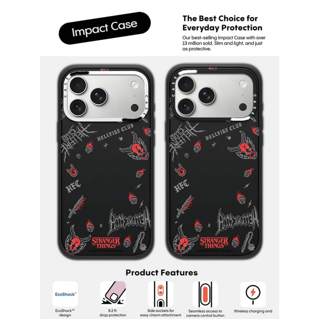 CASECASE X Stranger Things Miếng Dán Ốp Lưng Máy Ảnh Trắng Vòng Phiên Bản Mờ Đen Cứng Hút Từ Tính Tác Động Dành Cho Apple IPhone 13 14 15 16 17 Pro Max Air Plus Có Hộp