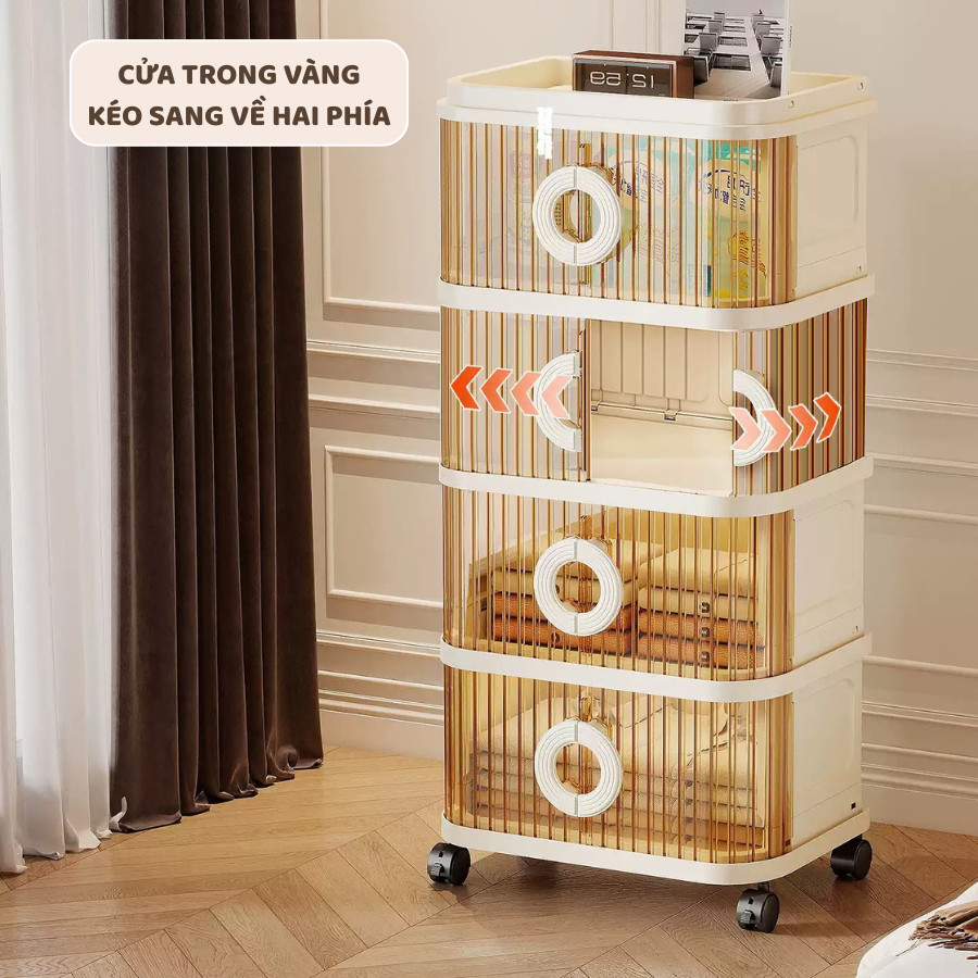 Tủ Nhựa Đựng Đồ Đa Năng Gấp Gọn ENODA HOME, Tủ Nhựa 5 Tầng Cửa Trong Suốt Tay Cầm Tròn Có Bánh Xe Tiện Lợi TUN002