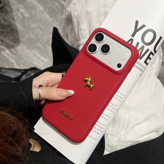 Ốp Điện Thoại Da PU Màu Trơn Ngựa Vàng 3D Hàn Quốc Cho iPhone 17Promax 17Pro 14 15 16 Pro Max 13 Vỏ Điện Thoại Di Động Nữ Chống Sốc