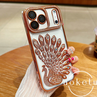 Thích hợp cho vỏ điện thoại con công mạ điện Apple 17promax iPhone 16 có màng ống kính 15promax trong suốt 14 kim cương giả bao gồm tất cả chống rơi 13pro vỏ bảo vệ