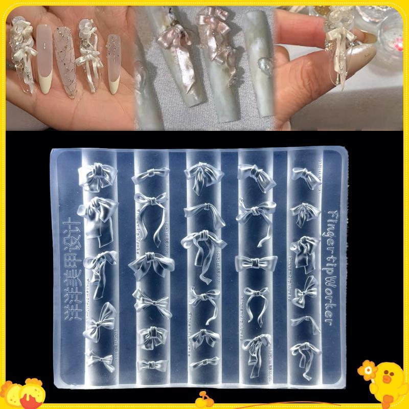 [Gengli] 3D Nơ Khuôn Làm Móng Tay Silicon Kích Thước Hỗn Hợp Nơ Ruy Băng Mềm Tấm Dập Nơ DIY Làm Móng Tay Nghệ Thuật Khuôn Dụng Cụ Trang Trí Mẫu