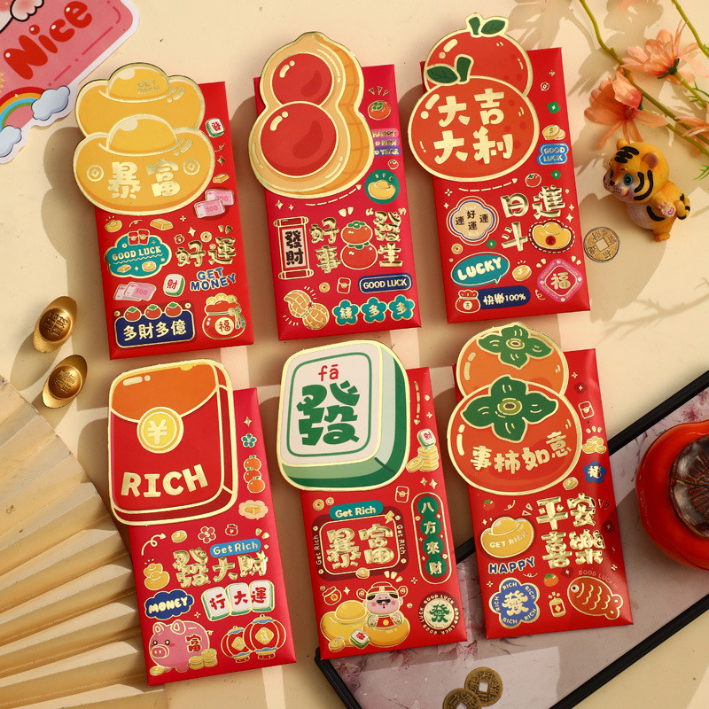 [Hàng có sẵn] Bao lì xì Tết 2026 Năm Ngọ dạng dài nắp gập –  phong bao đỏ hình ngựa chủ đề phát tài