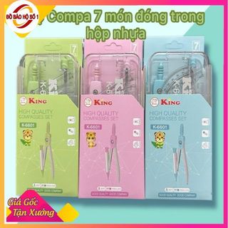 Sét Compa 7 món KING đóng trong hộp nhựa mica cao cấp