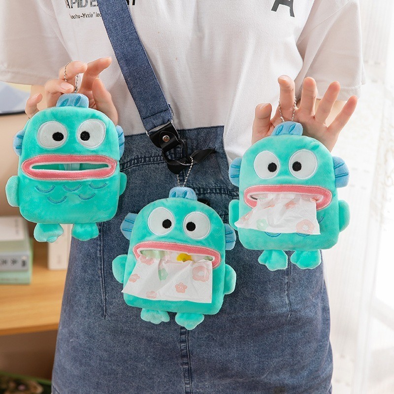 Sáng Tạo Hoạt Hình Sanrio Hangyodon Sang Trọng Búp Bê Móc Khóa Khăn Ăn Giá Đỡ Hộp Khăn Giấy Ướt Hộp Đựng Đồ Trang Trí Ô Tô Nhà