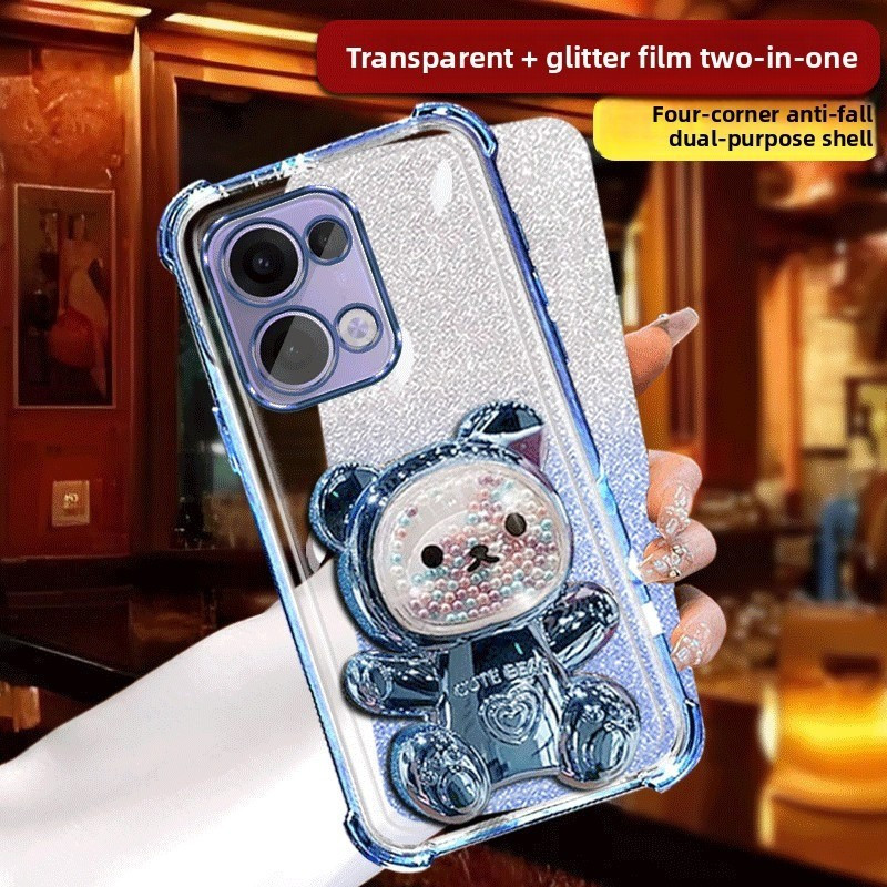 Ốp điện thoại di động cho OPPO Reno15 Pro F Reno 15 15Pro 15F Ốp điện thoại Giá đỡ gấu + Dây chuyền giáp ốp lưng bảo vệ chống sốc
