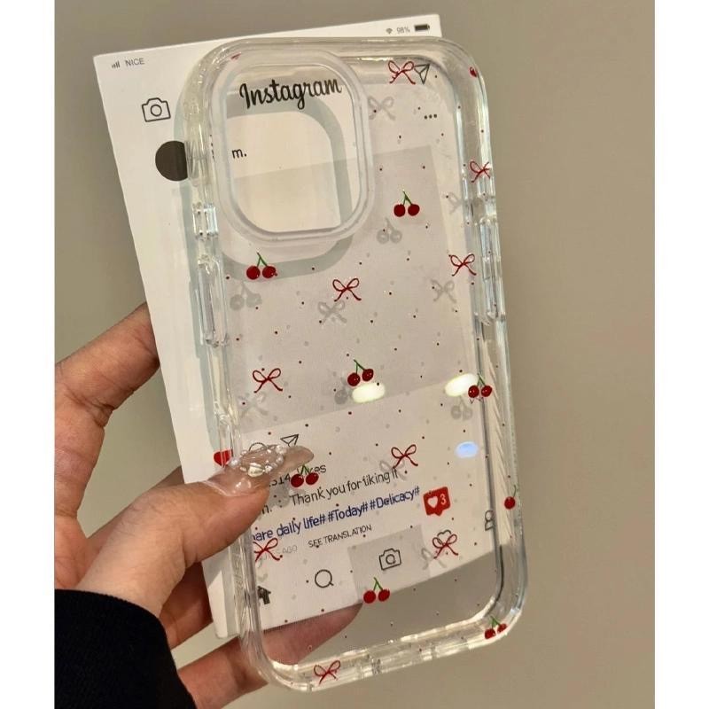Nơ anh đào đục phù hợp với iphone 15/16/17promax vỏ điện thoại 13 đơn giản 14/12 trong suốt 11 mềm