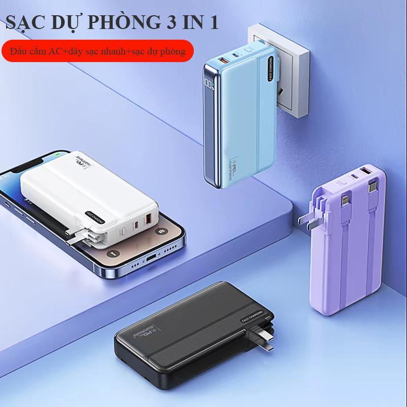 Sạc Dự Phòng 30000mAh 22.5W - Sẵn Chân AC & Cáp TypeC/LN - Sạc Nhanh Đa Năng, Màn Hình LED