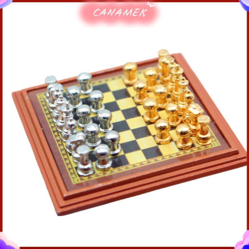 CANAMEK 1 Bộ 1: 12 Nhà Búp Bê Hợp Kim Thu Nhỏ Bộ Cờ Vua Quốc Tế Bảng Cổ Vũ Bộ Bàn Cờ Người Lính Cảnh Mô Hình Trang Trí Nhà Đồ Chơi Trẻ Em CSF