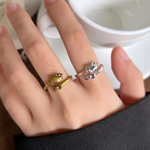 Nhẫn Bạc 925 Nữ Hoạt Hình Không Phai Màu Mèo Kitty Trang Sức Hàn Quốc Xuyên Biên Giới ins Cổ Vàng Mèo Nhẫn