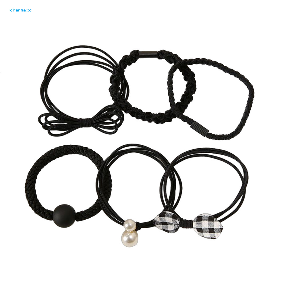 Dây buộc tóc đàn hồi cao, gồm 6 sợi bện cùng ngọc trai giả và nơ - Mềm mại, bảo vệ tóc của bạn