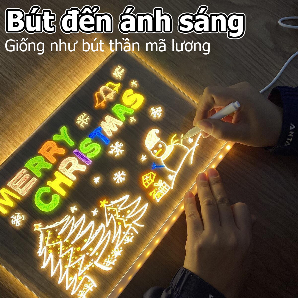 Bảng vẽ LED cho trẻ em, Bảng ghi chú LED kèm bút 7 màu, Bảng vẽ dạ quang cho bé gái và bé trai, có thể lau chùi